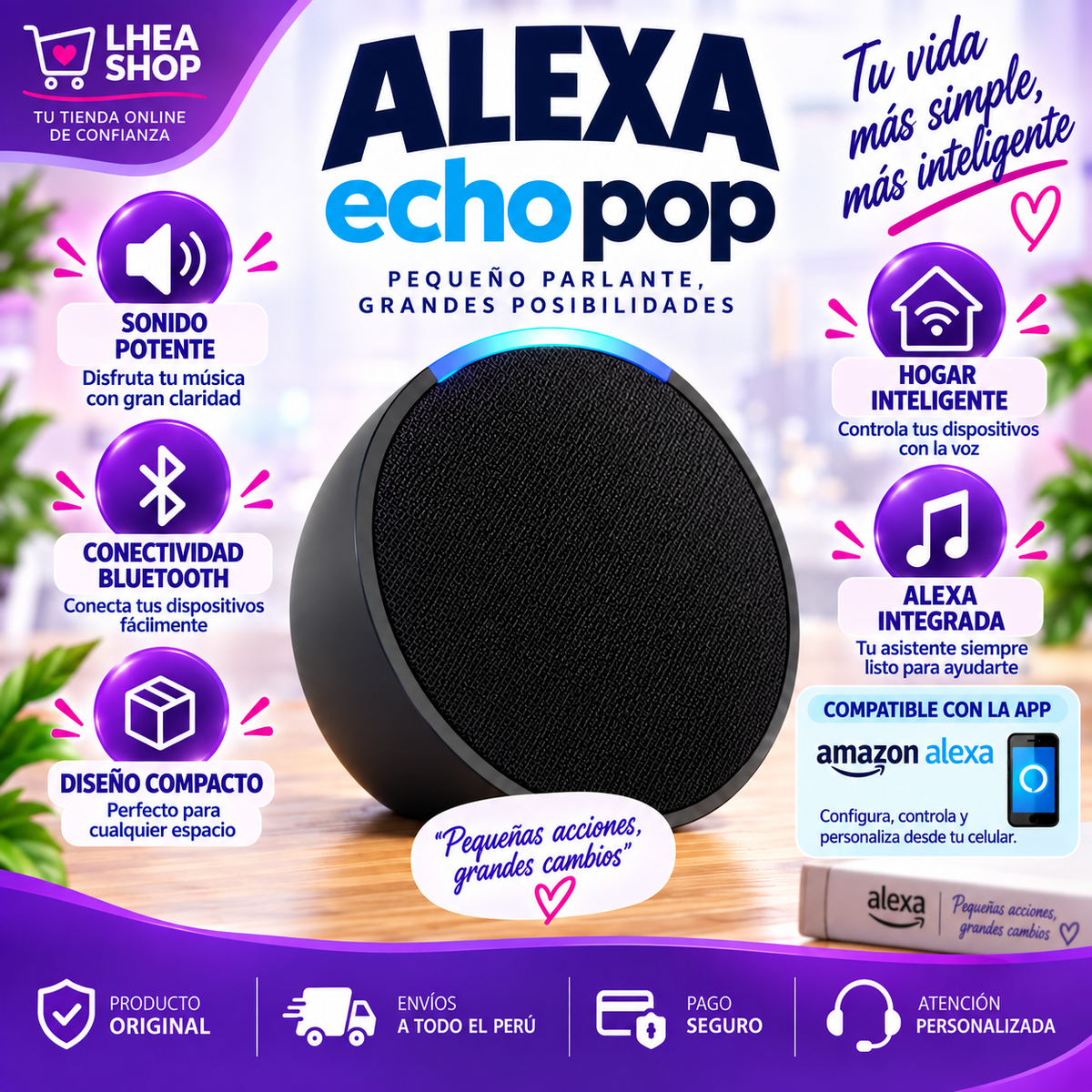 PARLANTE INTELIGENTE ECHO POP COMPATIBLE CON APP “AMAZON ALEXA”