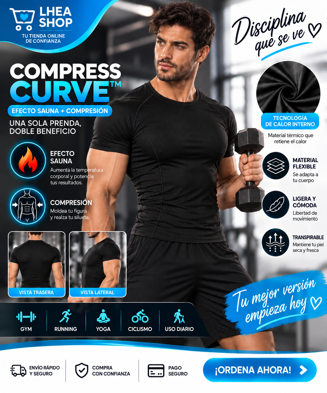 COMPRESS CURVE™ | Camiseta Efecto Sauna y Compresión para Varón